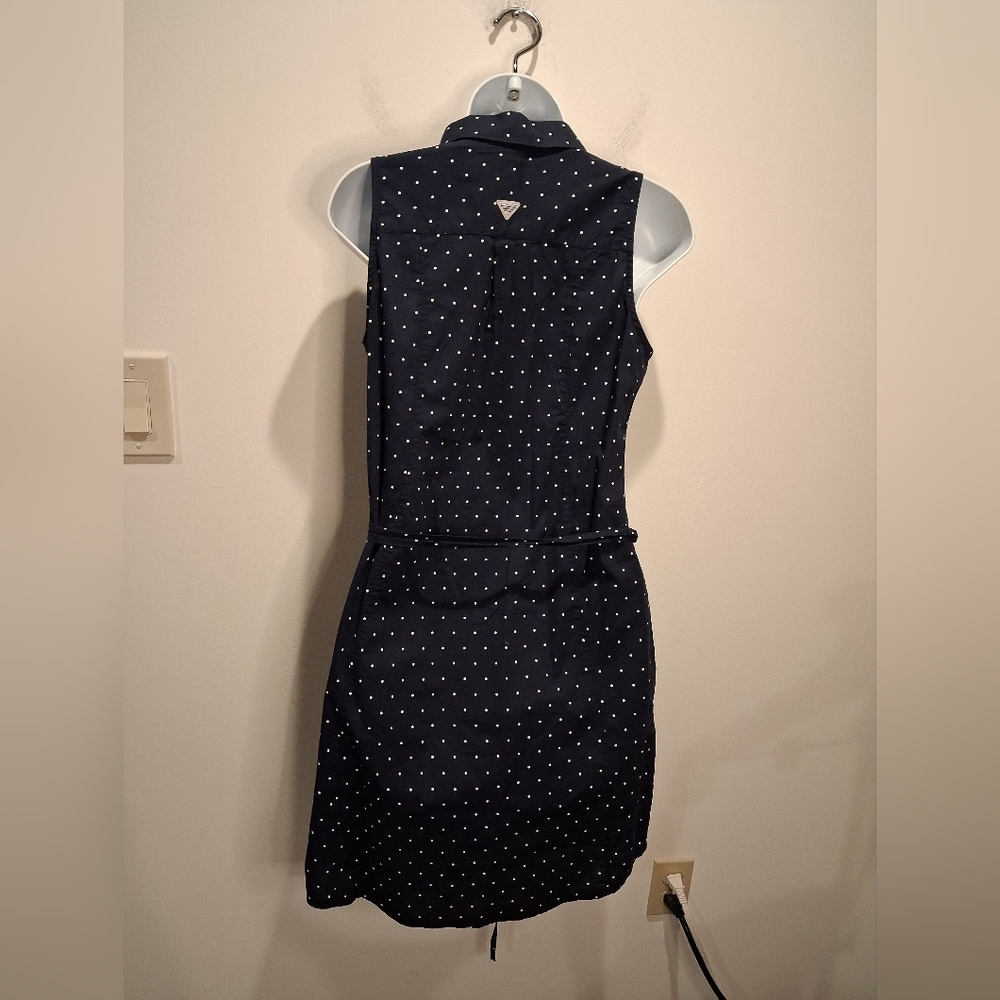 New Columbia Size Xs Navy W/polka Dots Button Up Shirt Dress - Picture 3 of 6
